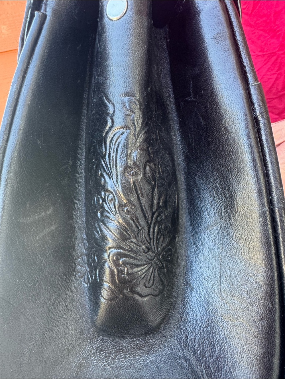 Vintage Mexico Black Tooled Leather Cowhide Western Shoulder Bag - Picture 7 of 11